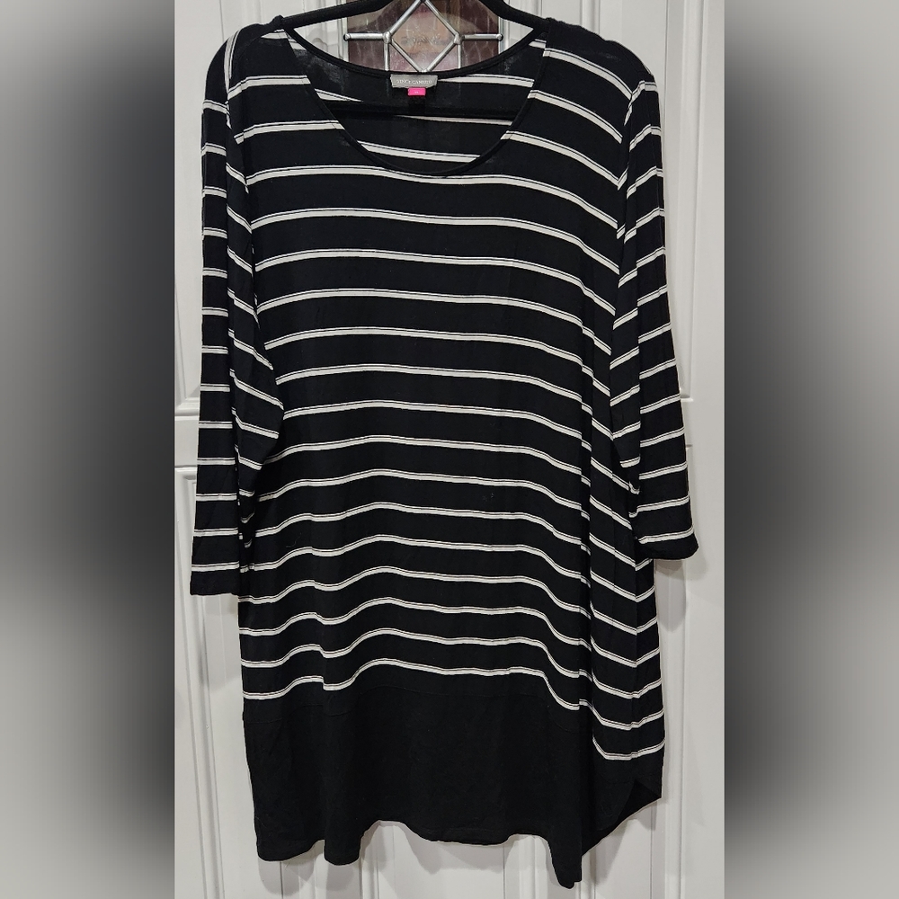 Vince Camuto Black white striped blouse women's size 2X